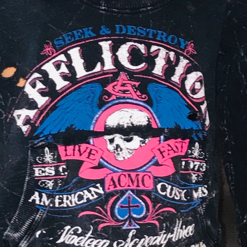 Affliction Destroyed Black Sweater With Pocket MED